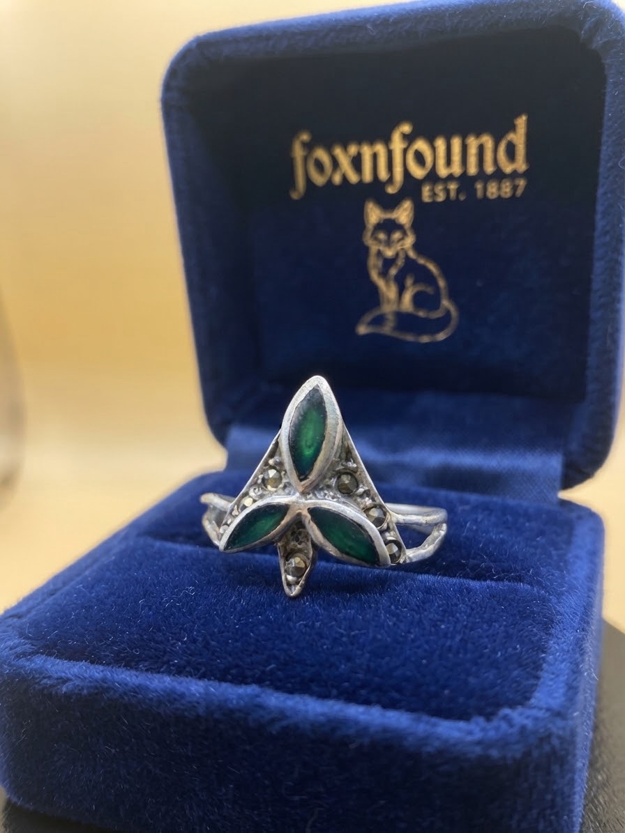 Vintage Sterling Silver 925 Green Onyx & Marcasite Ring – UK Size P~216
