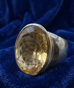 Vintage Sterling Silver 925 Large Citrine Statement Ring – Bold Oval Cocktail Ring Uk O