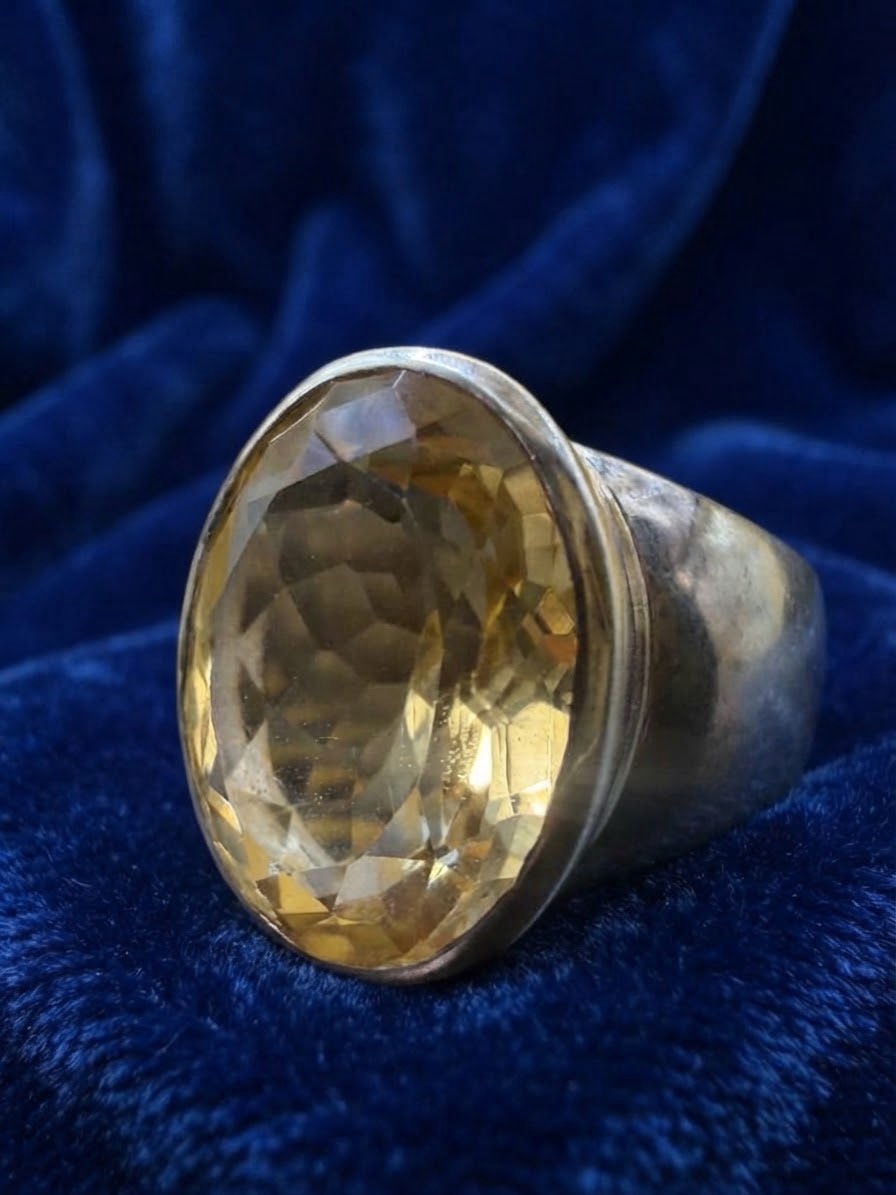 Vintage Sterling Silver 925 Large Citrine Statement Ring – Bold Oval Cocktail Ring Uk O