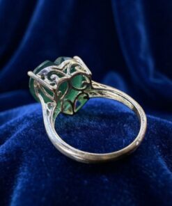 Sterling Silver 925 Green Onyx Heart Ring, Filigree Setting, UK Size P