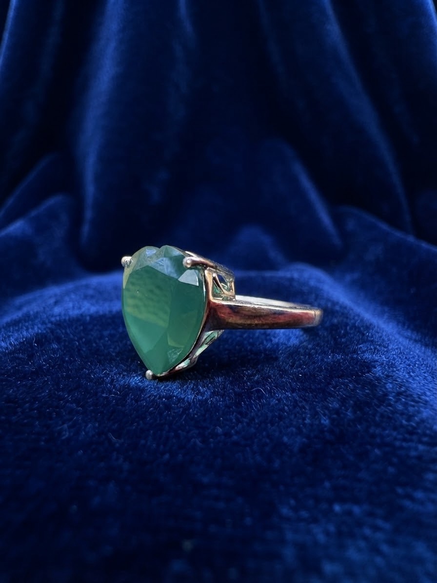 Sterling Silver 925 Green Onyx Heart Ring, Filigree Setting, UK Size P