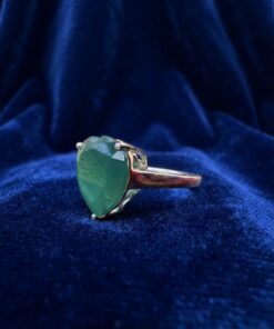 Sterling Silver 925 Green Onyx Heart Ring, Filigree Setting, UK Size P