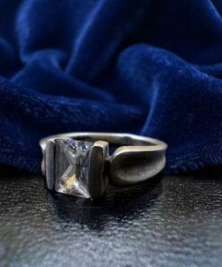 Vintage Sterling Silver 925 Clear Stone Modernist Ring – UK Size M~215