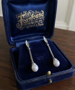 Sterling Silver 925 Freshwater Pearl Drop Earrings – Double Chain – English Lock~217