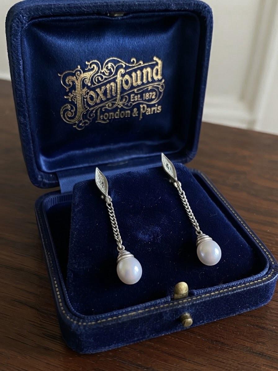 Sterling Silver 925 Freshwater Pearl Drop Earrings – Double Chain – English Lock~217