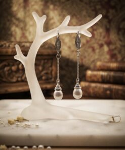 Sterling Silver 925 Freshwater Pearl Drop Earrings – Double Chain – English Lock~217