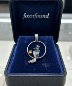 Vintage 925 Sterling Silver Parrot on Hoop Pendant with Coloured Stones~217