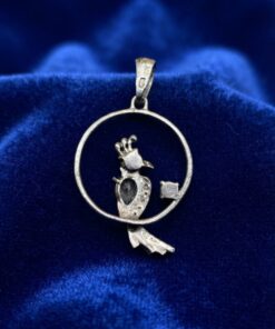 Vintage 925 Sterling Silver Parrot on Hoop Pendant with Coloured Stones~217