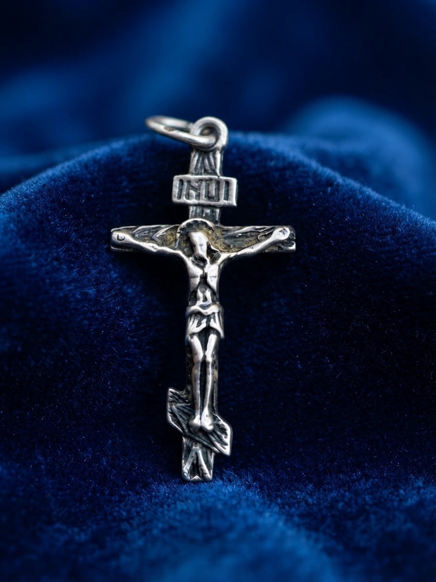Vintage Silver Orthodox Crucifix Pendant – "Save and Protect", Excavated in Russia~217