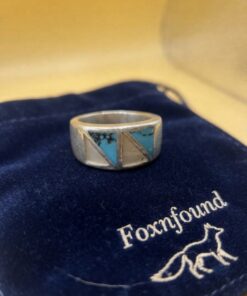 Vintage 925 Sterling Silver Band Ring with Turquoise & Mother of Pearl Inlay – Size P~207