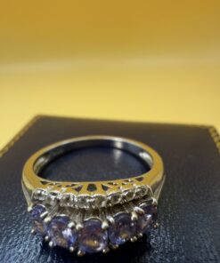 ~Sterling Silver 925 Tanzanite Five Stone Ring with White Stone Accents – Size O ~207