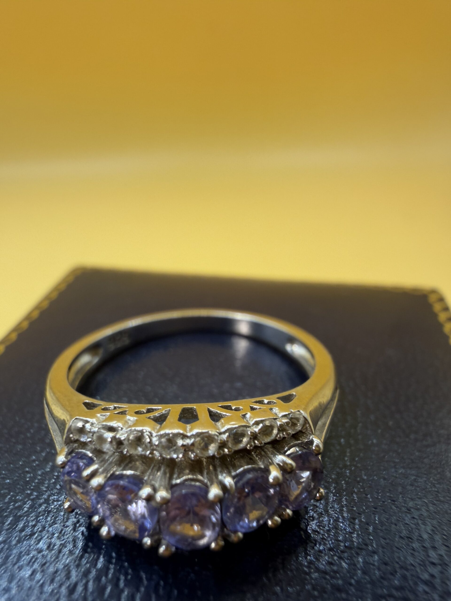 ~Sterling Silver 925 Tanzanite Five Stone Ring with White Stone Accents – Size O ~207