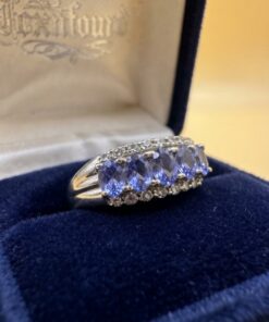 ~Sterling Silver 925 Tanzanite Five Stone Ring with White Stone Accents – Size O ~207