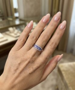 ~Sterling Silver 925 Tanzanite Five Stone Ring with White Stone Accents – Size O ~207