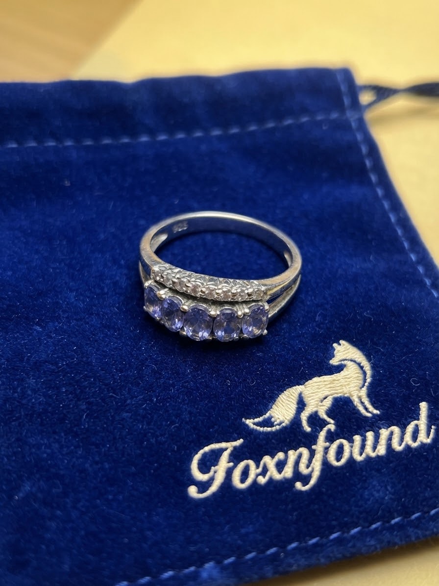 ~Sterling Silver 925 Tanzanite Five Stone Ring with White Stone Accents – Size O ~207