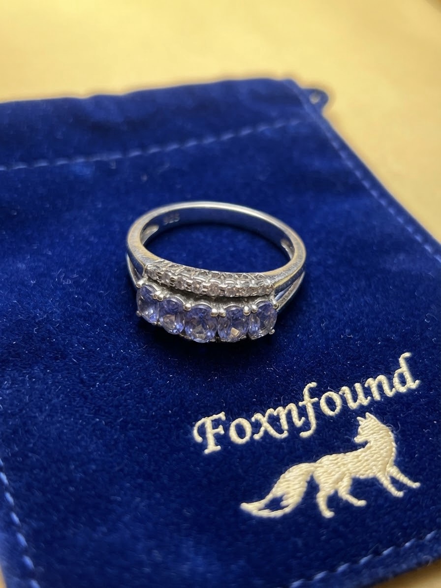 ~Sterling Silver 925 Tanzanite Five Stone Ring with White Stone Accents – Size O ~207