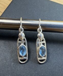 Vintage Sterling Silver 925 Blue Topaz Drop Earrings, Mackintosh Style Art Nouveau~207