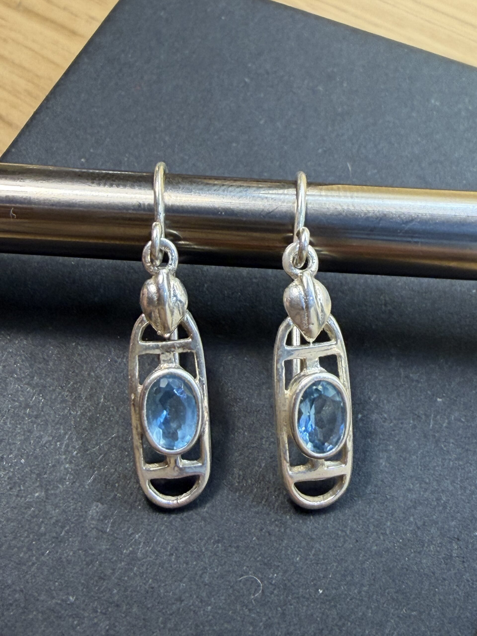 Vintage Sterling Silver 925 Blue Topaz Drop Earrings, Mackintosh Style Art Nouveau~207