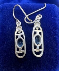 Vintage Sterling Silver 925 Blue Topaz Drop Earrings, Mackintosh Style Art Nouveau~207