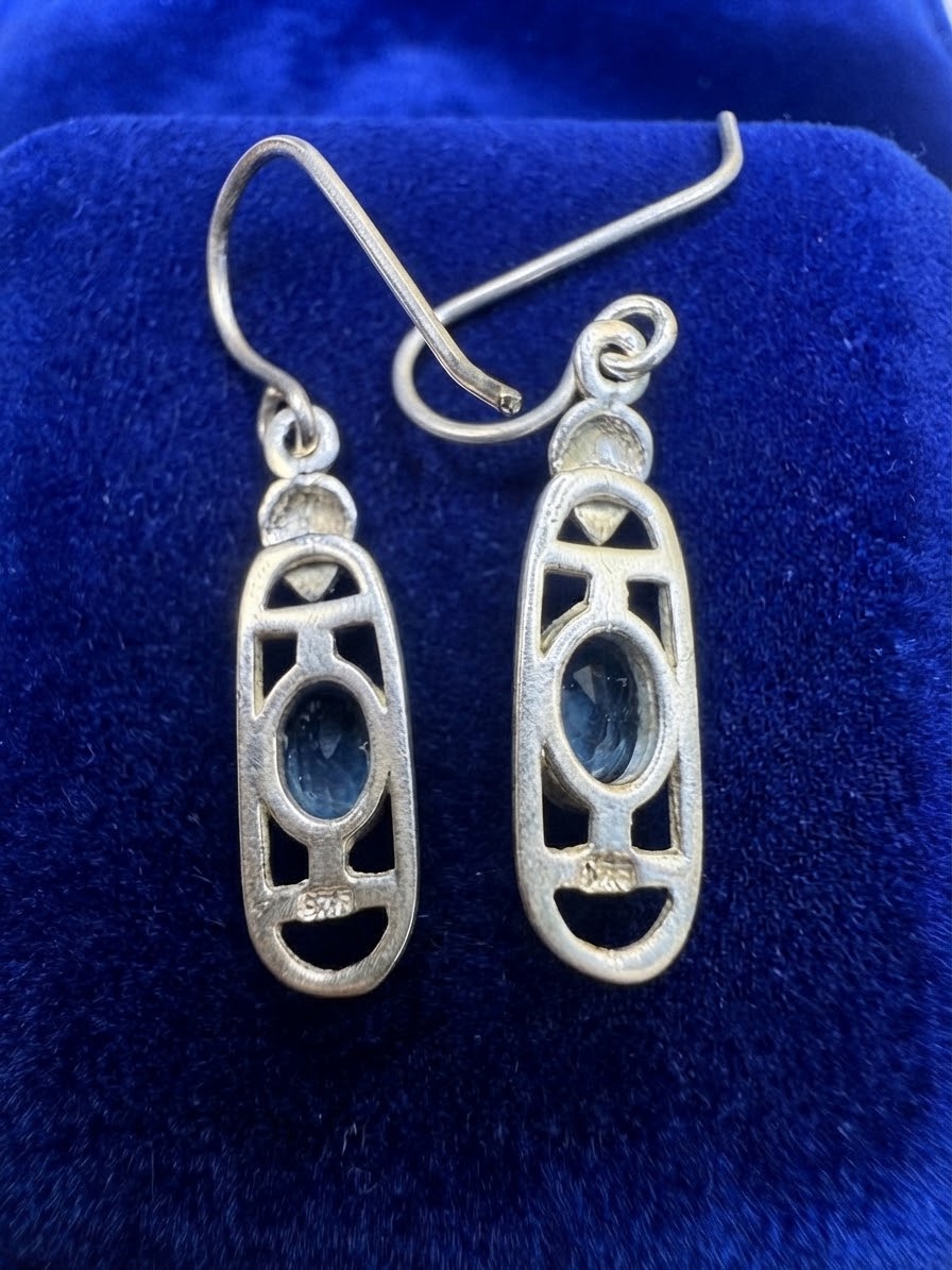 Vintage Sterling Silver 925 Blue Topaz Drop Earrings, Mackintosh Style Art Nouveau~207