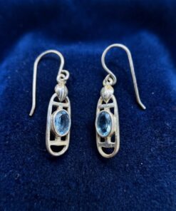 Vintage Sterling Silver 925 Blue Topaz Drop Earrings, Mackintosh Style Art Nouveau~207