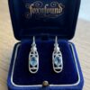 Vintage Sterling Silver 925 Blue Topaz Drop Earrings, Mackintosh Style Art Nouveau~207