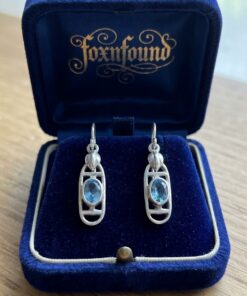 Vintage Sterling Silver 925 Blue Topaz Drop Earrings, Mackintosh Style Art Nouveau~207