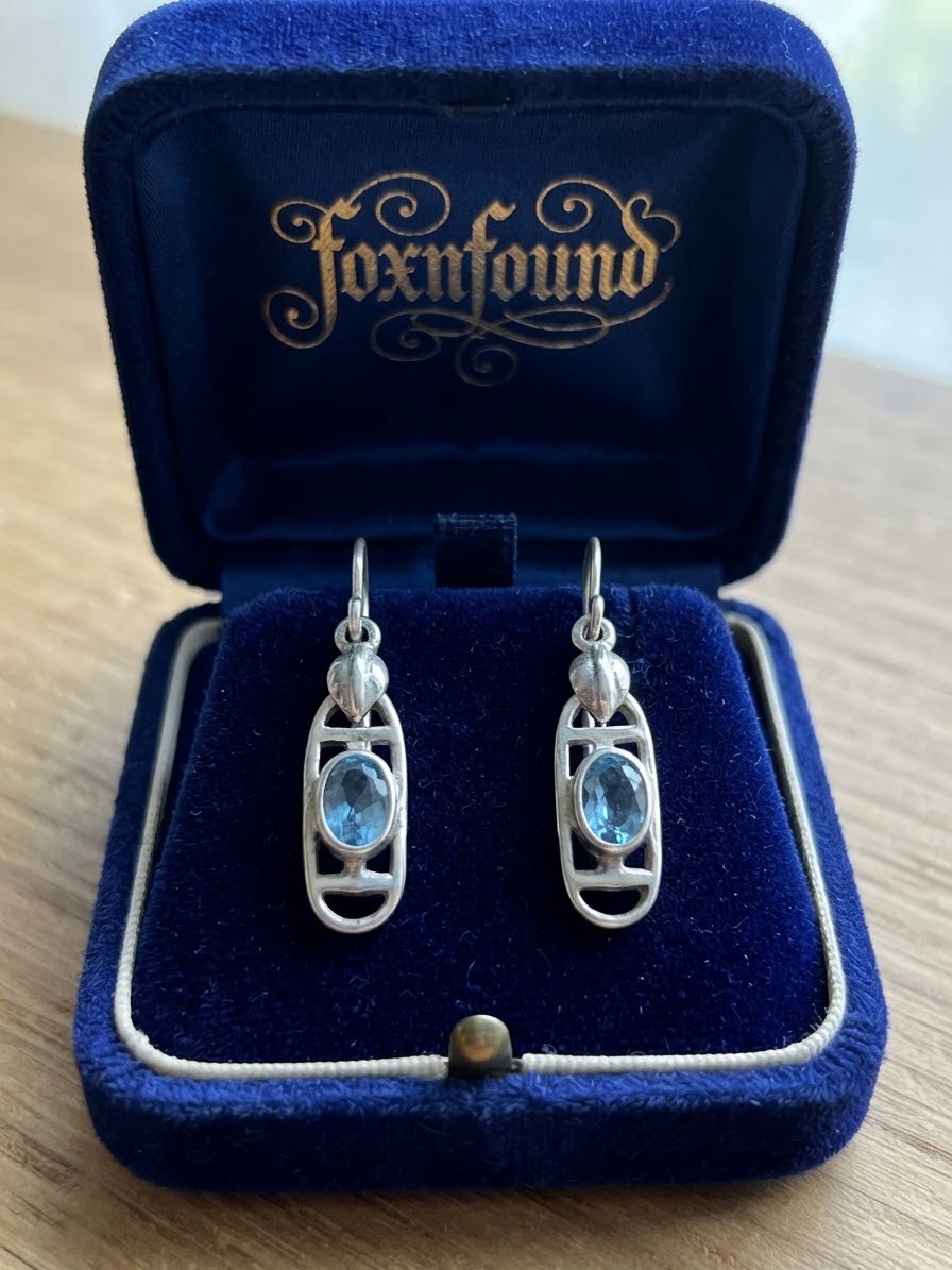 Vintage Sterling Silver 925 Blue Topaz Drop Earrings, Mackintosh Style Art Nouveau~207