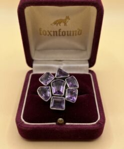 Sterling Silver 925 Amethyst Cluster Statement Ring – Size O½ – 13g