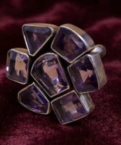 Sterling Silver 925 Amethyst Cluster Statement Ring – Size O½ – 13g