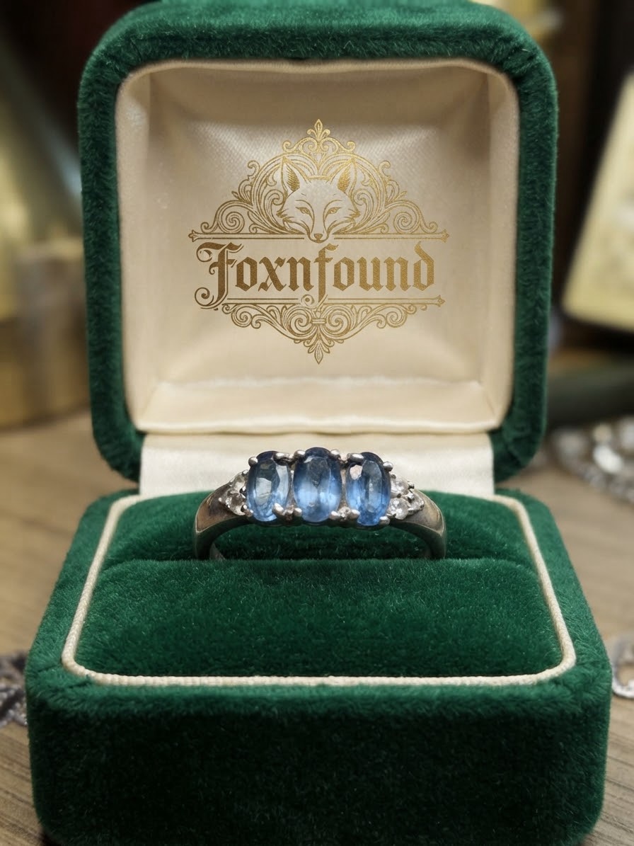 Gemporia TGGC Sterling Silver 925 Blue and white topaz Three Stone Ring – Size P½~218
