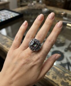 Sterling Silver 925 Mystic Rainbow Stone Statement Ring – Size UK K½