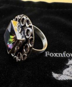 Sterling Silver 925 Mystic Rainbow Stone Statement Ring – Size UK K½