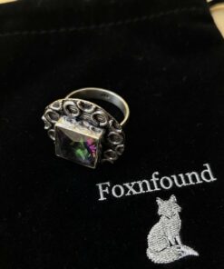 Sterling Silver 925 Mystic Rainbow Stone Statement Ring – Size UK K½