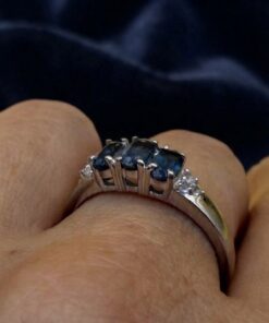 Gemporia TGGC Sterling Silver 925 Blue and white topaz Three Stone Ring – Size P½~218