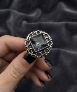 Sterling Silver 925 Mystic Rainbow Stone Statement Ring – Size UK K½