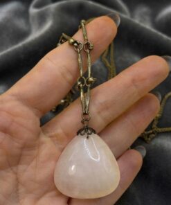 Vintage Style Rose Quartz Teardrop Pendant Necklace – Antique Bronze Tone Chain, 90 cm