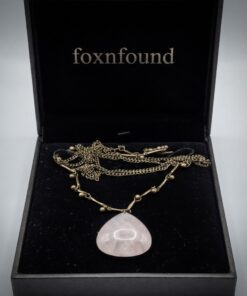 Vintage Style Rose Quartz Teardrop Pendant Necklace – Antique Bronze Tone Chain, 90 cm