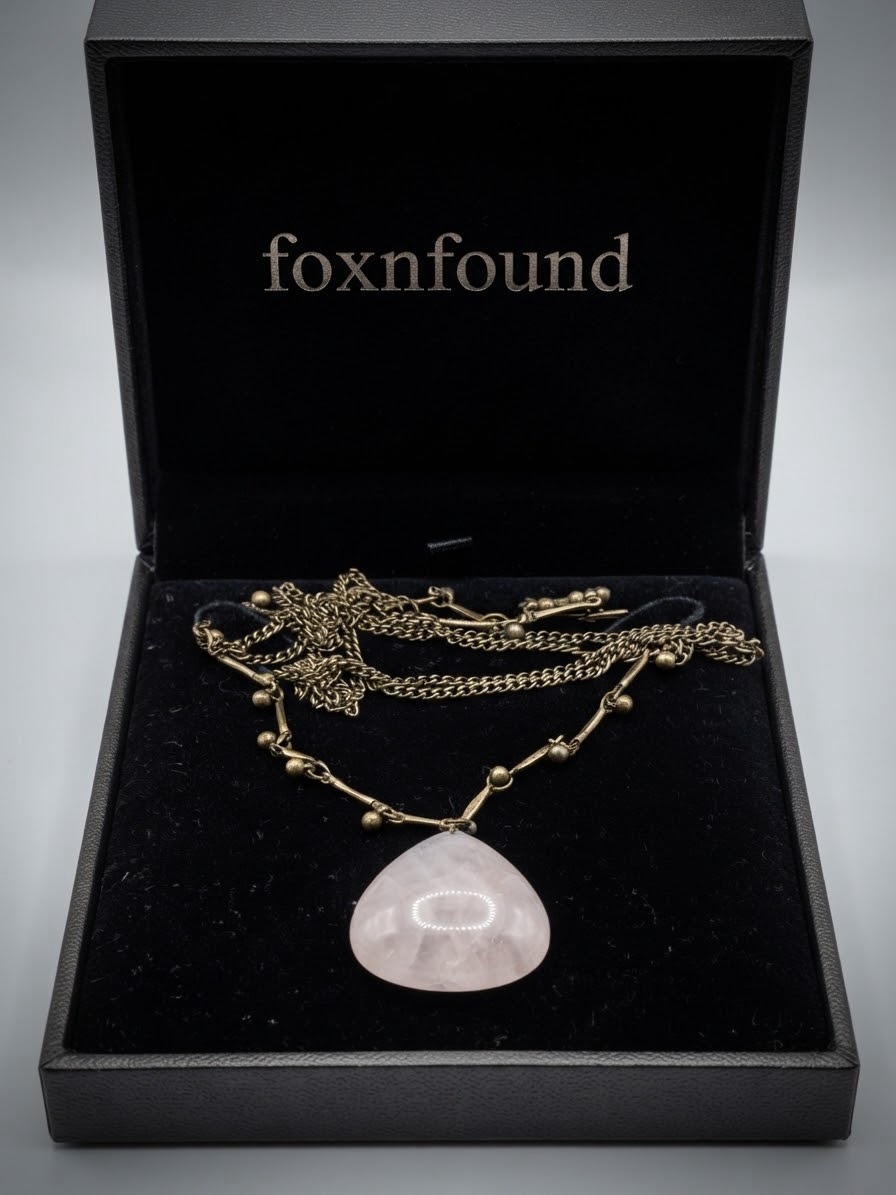 Vintage Style Rose Quartz Teardrop Pendant Necklace – Antique Bronze Tone Chain, 90 cm
