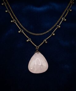Vintage Style Rose Quartz Teardrop Pendant Necklace – Antique Bronze Tone Chain, 90 cm