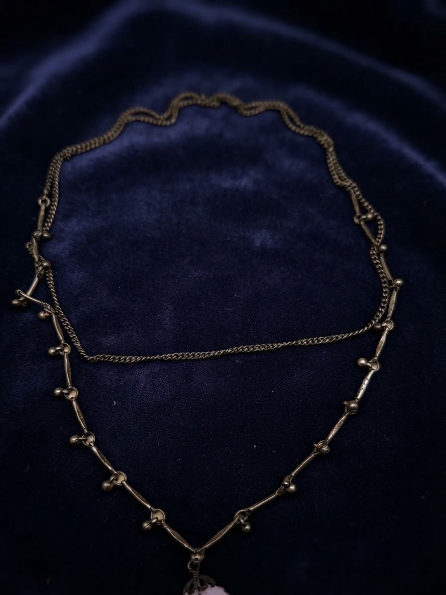 Vintage Style Rose Quartz Teardrop Pendant Necklace – Antique Bronze Tone Chain, 90 cm