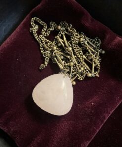 Vintage Style Rose Quartz Teardrop Pendant Necklace – Antique Bronze Tone Chain, 90 cm