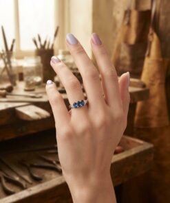 Gemporia TGGC Sterling Silver 925 Blue and white topaz Three Stone Ring – Size P½~218