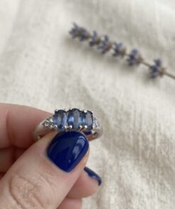 Gemporia TGGC Sterling Silver 925 Blue and white topaz Three Stone Ring – Size P½~218