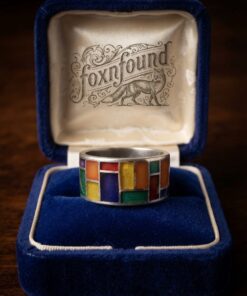Sterling Silver 925 Enamel Mosaic Wide Band Ring Size UK R 7.42g Mondrian~218