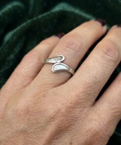Uk L,Vintage 925 Silver Mother of Pearl Bypass Ring Teardrop Inlay Boho~218