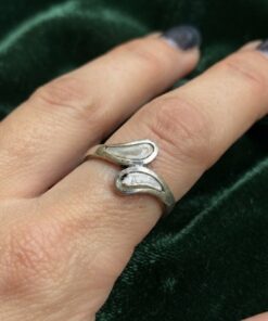 Uk L,Vintage 925 Silver Mother of Pearl Bypass Ring Teardrop Inlay Boho~218