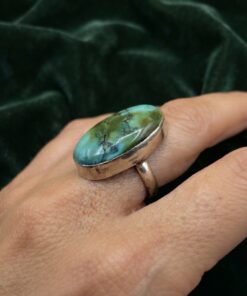 Large Sterling Silver 925 Spiderweb Turquoise Oval Ring Size UK N½ 8.64g