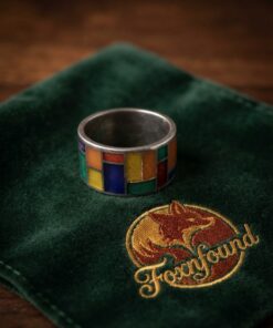 Sterling Silver 925 Enamel Mosaic Wide Band Ring Size UK R 7.42g Mondrian~218