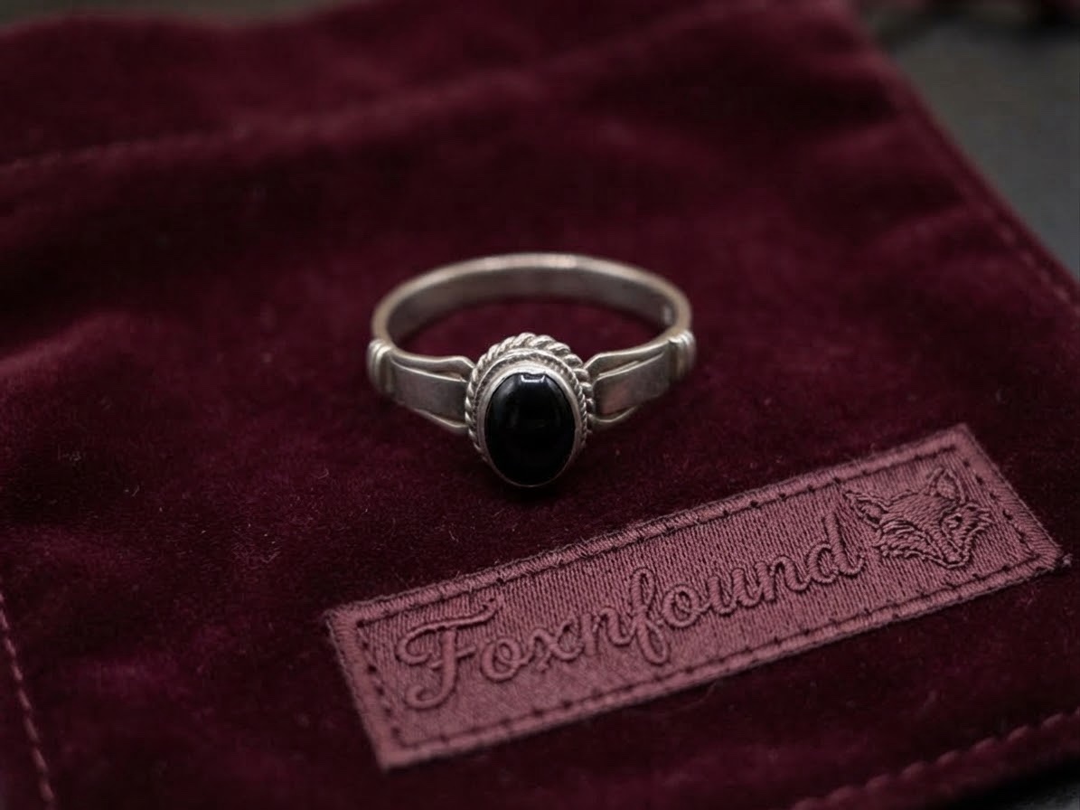 Vintage Sterling Silver 925 Black Onyx Ring Size P / US 7.75~218